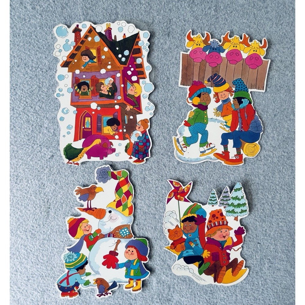 Vintage 60s 70s Lot Of 4 Die-Cut Wall Decor Trend Christmas Winter‎ Snow Retro
